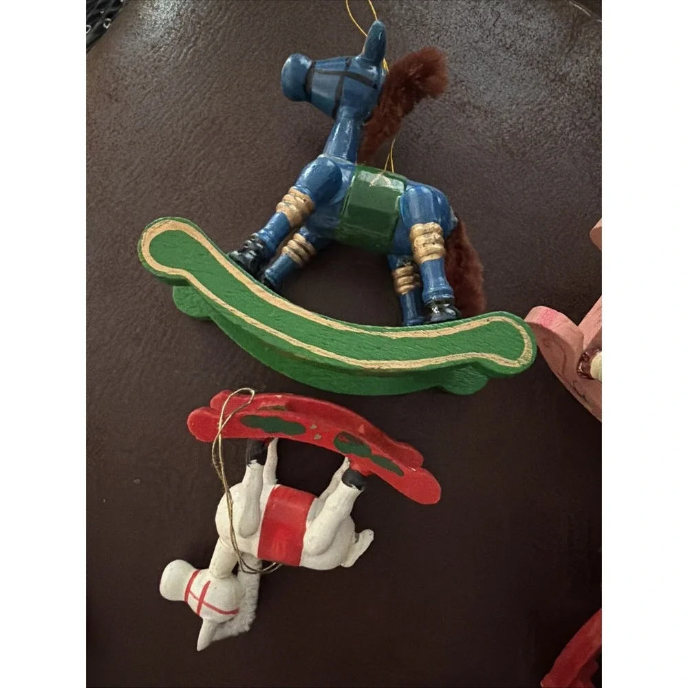 Vintage Lot of 5: Wooden Rocking Horses Christmas Ornaments